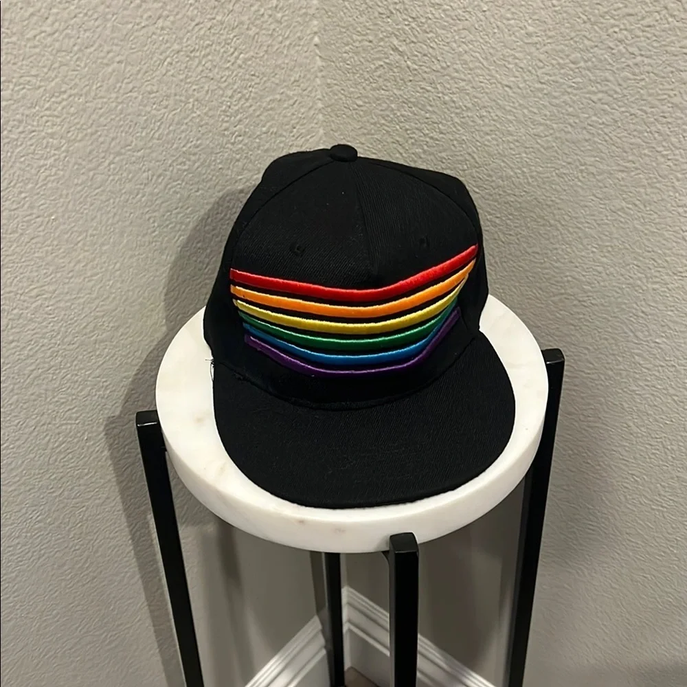 Black Hat with Rainbow Stripes NWOT